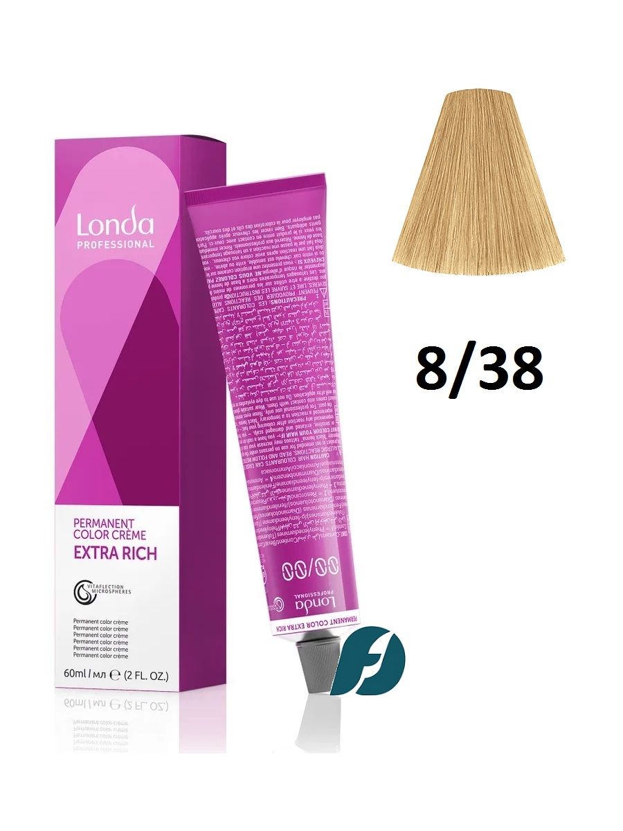 Londa Professional Permanent Color 8/38 Стойкая крем-краска для волос - Светлый блонд золотисто-жемчужный, 60 мл