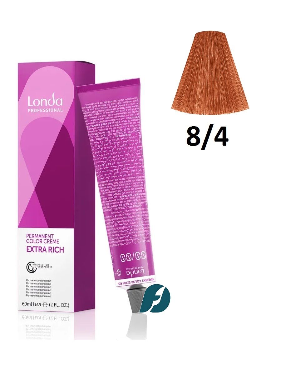 Londa Professional Permanent Color 8/4 Стойкая крем-краска для волос - Светлый блонд медный, 60 мл