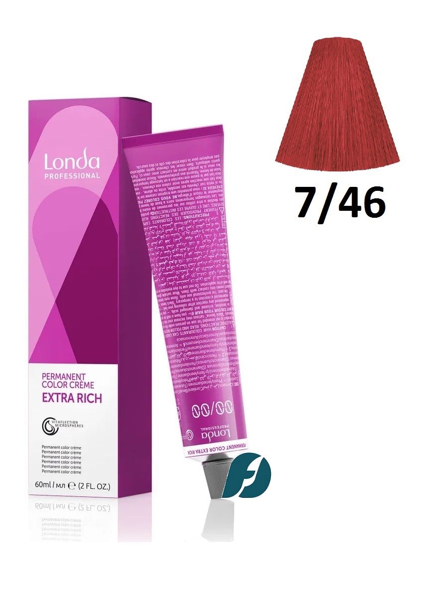 Londa Professional Permanent Color 7/46 Стойкая крем-краска для волос - Блонд медно-фиолетовый, 60 мл