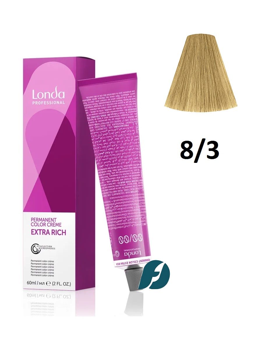 Londa Professional Permanent Color 8/3 Стойкая крем-краска для волос - Светлый блонд золотистый, 60 мл