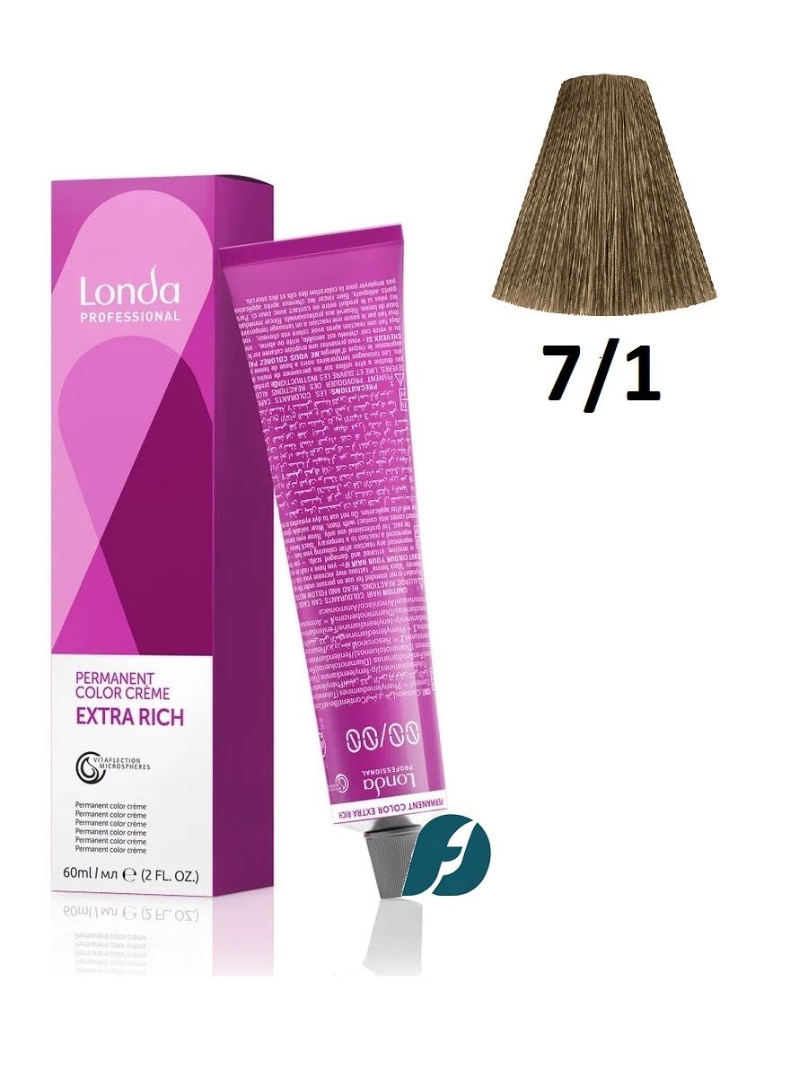 Londa Professional Permanent Color 7/1 Стойкая крем-краска для волос - Блонд пепельный, 60 мл